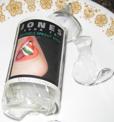 Jones brussels sprout soda bottle, broken