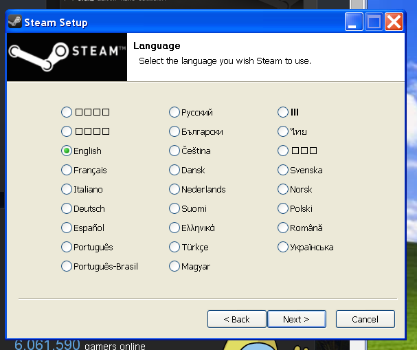Steam missing languages under Windows XP
