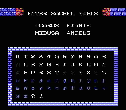 Kid Icarus Password Screen